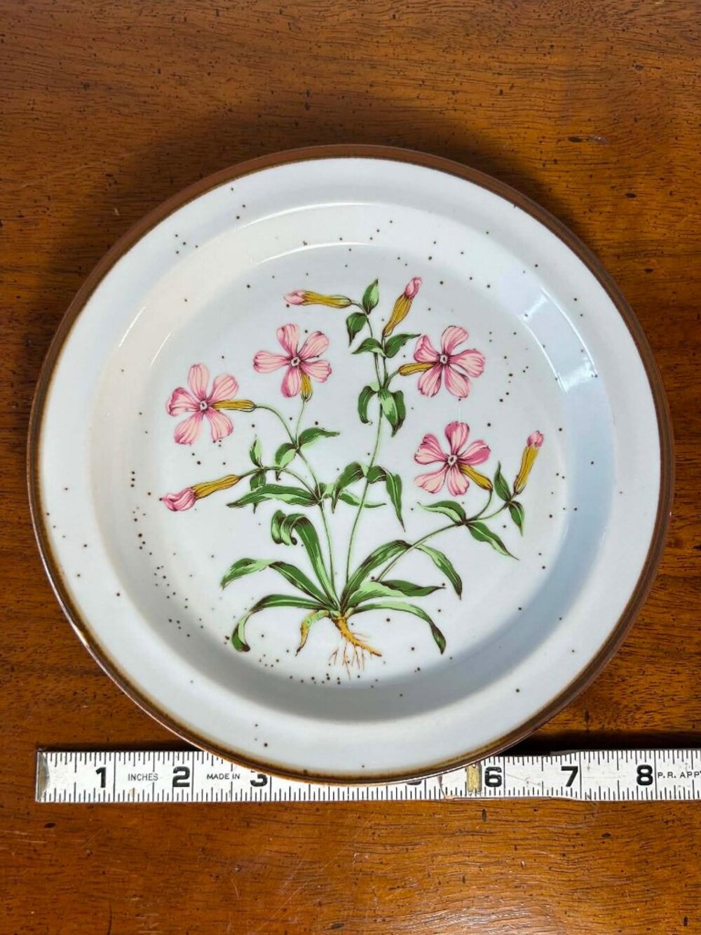 Japanese speckled stoneware wild pink salad plate - Picture 6 of 9